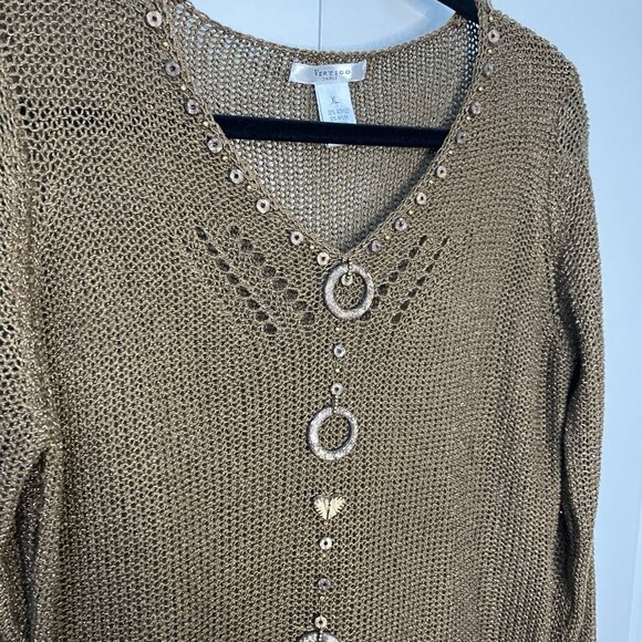 Y2K Vertigo Knit Mesh Sheer Top Womens Brown Beaded Fairy Grunge Vintage - Picture 4 of 7